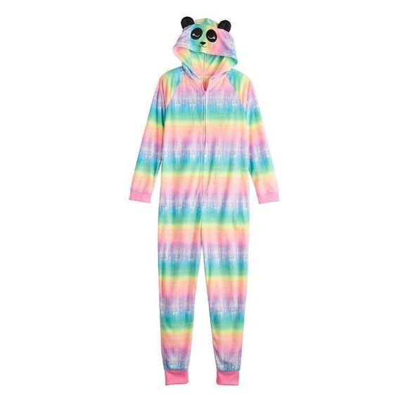 NEW One-Piece Pajamas Fleece L (10-12) Blanket Sleeper Union Suit Hooded Panda - Picture 9 of 9